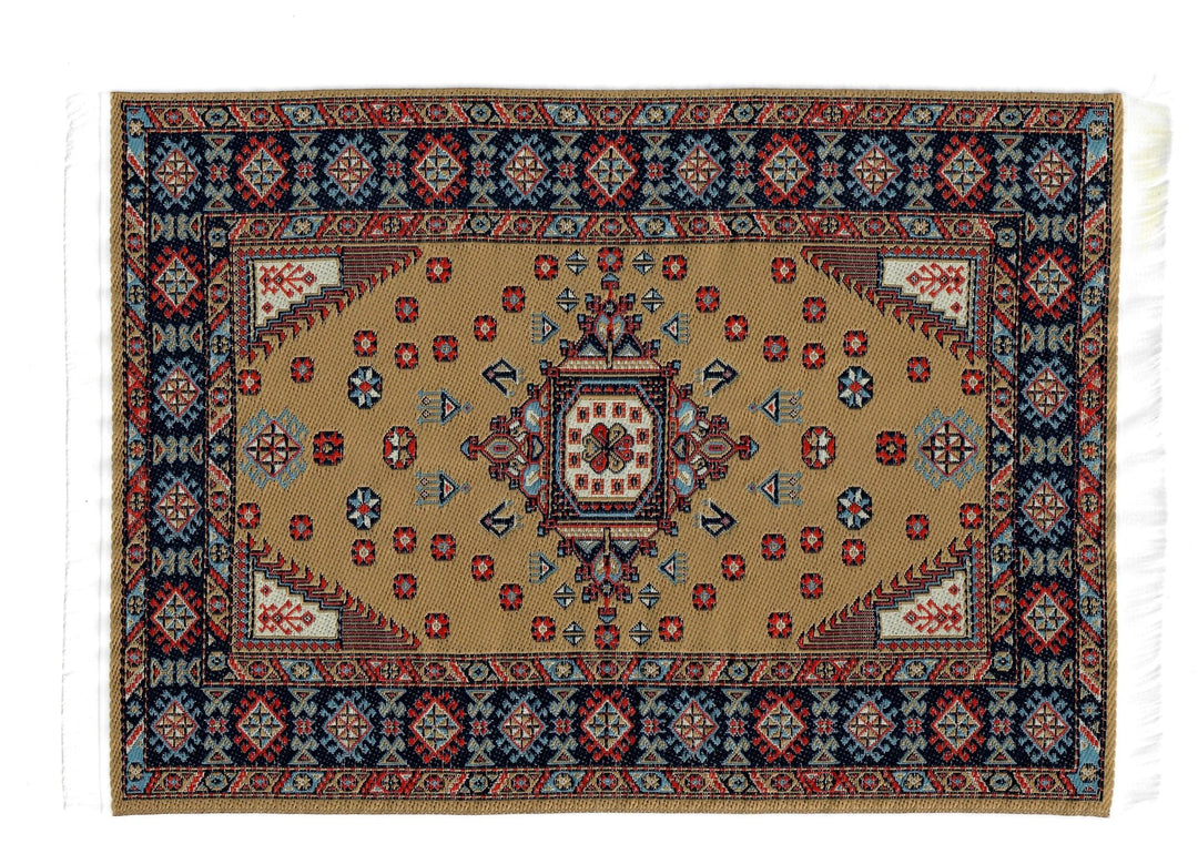 Dollhouse Rug Woven Fabric Large Brown Red Blue 1:12 Scale Miniature 9x6 - MiniatureCrush