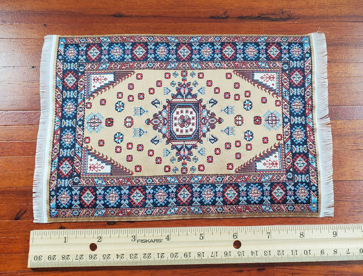 Dollhouse Rug Woven Fabric Large Brown Red Blue 1:12 Scale Miniature 9x6 - MiniatureCrush