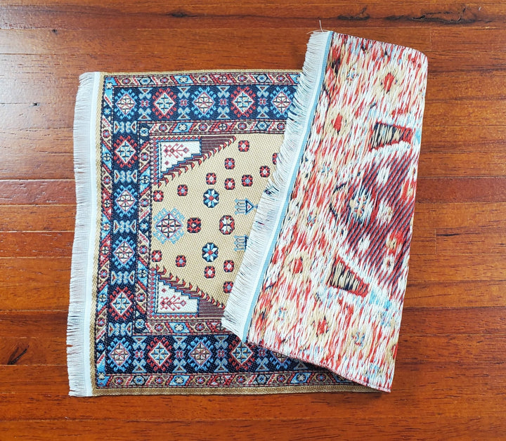 Dollhouse Rug Woven Fabric Large Brown Red Blue 1:12 Scale Miniature 9x6 - MiniatureCrush