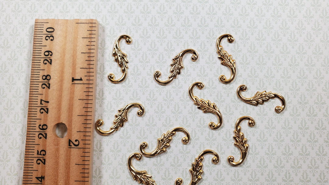 Dollhouse S Hook Shutter Dogs or Furniture Applique Scroll Ornament 1:12 Gold - MiniatureCrush