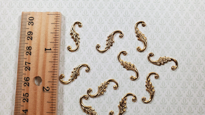 Dollhouse S Hook Shutter Dogs or Furniture Applique Scroll Ornament 1:12 Gold - MiniatureCrush