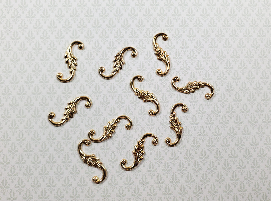 Dollhouse S Hook Shutter Dogs or Furniture Applique Scroll Ornament 1:12 Gold - MiniatureCrush