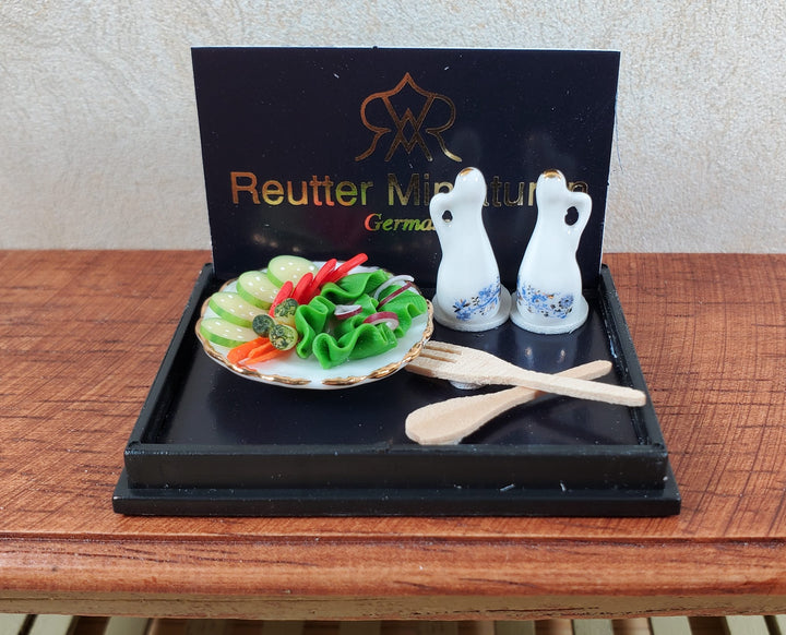 Dollhouse Salad Serving Set by Reutter Porcelain Blue Onion Design 1:12 Scale - MiniatureCrush