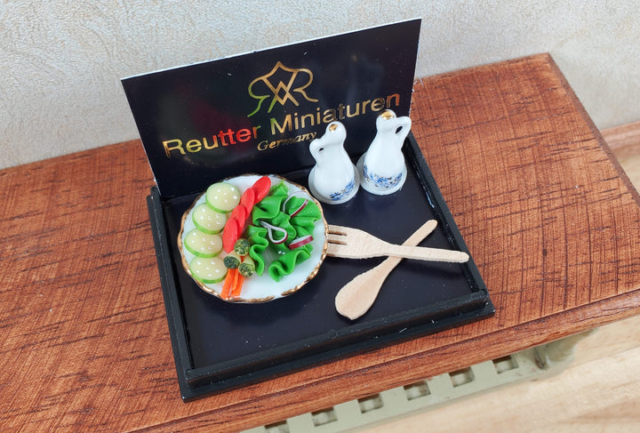 Dollhouse Salad Serving Set by Reutter Porcelain Blue Onion Design 1:12 Scale - MiniatureCrush