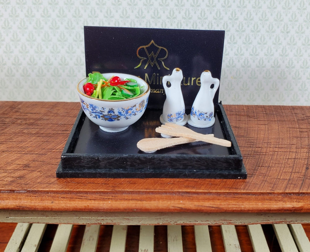 Dollhouse Salad Serving Set by Reutter Porcelain Blue Onion Design 1:12 Scale - Miniature Crush