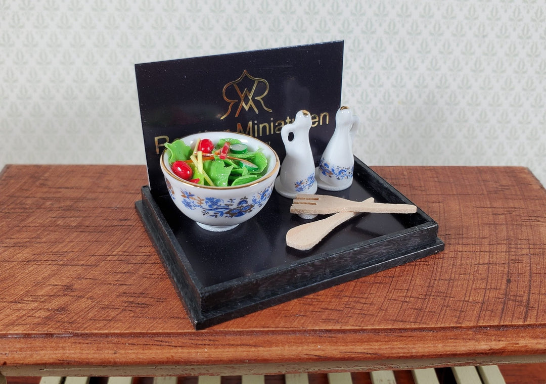 Dollhouse Salad Serving Set by Reutter Porcelain Blue Onion Design 1:12 Scale - Miniature Crush