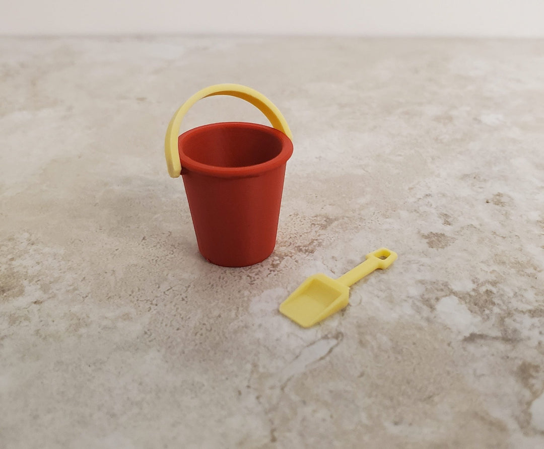 Dollhouse Sand Bucket Pail with Shovel for Beach Red 1:12 Scale Miniatures - Miniature Crush