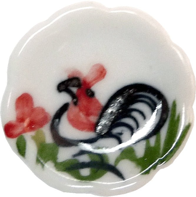 Dollhouse Scalloped Ceramic Rooster Plate White 1:12 Scale Miniature Dish - MiniatureCrush