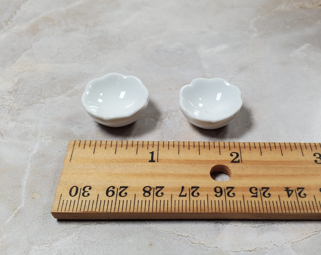 Dollhouse Scalloped Serving Bowls White Ceramic Set of 2 1:12 Scale Miniature - MiniatureCrush