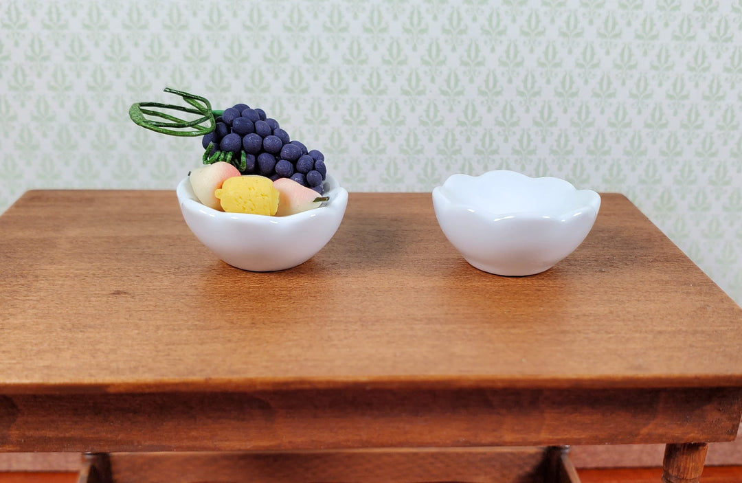 Dollhouse Scalloped Serving Bowls White Ceramic Set of 2 1:12 Scale Miniature - MiniatureCrush