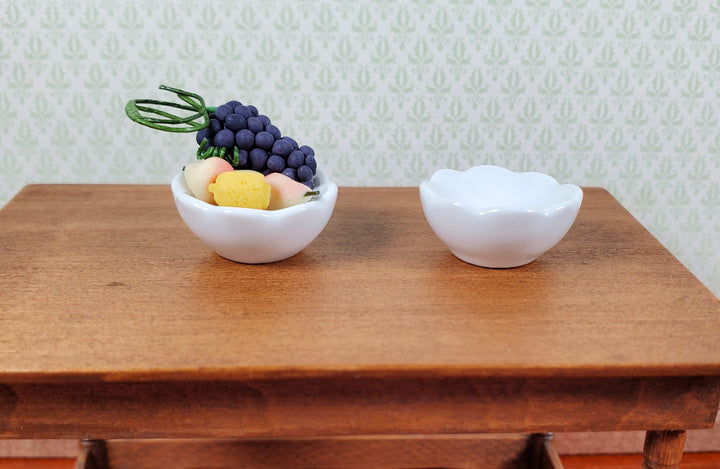 Dollhouse Scalloped Serving Bowls White Ceramic Set of 2 1:12 Scale Miniature - MiniatureCrush