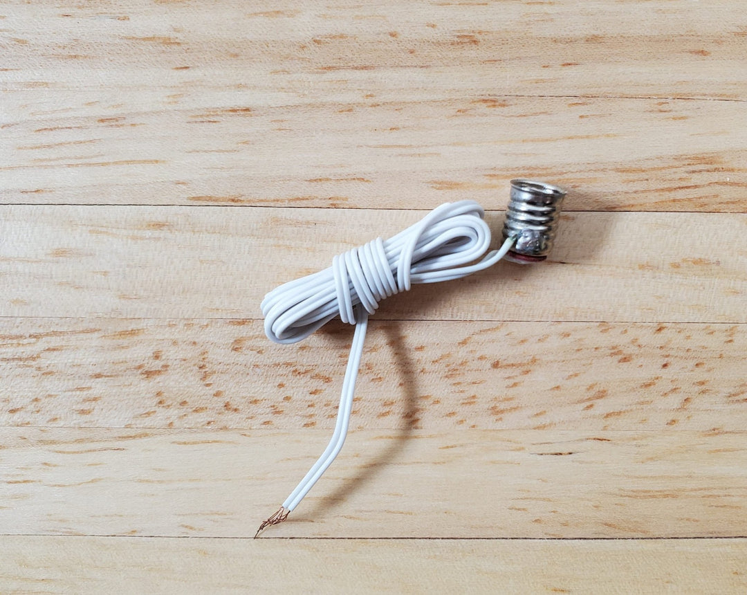 Dollhouse Screw Base Bulb Socket with Lead Wire 1:12 Scale White 8" Wire - Miniature Crush