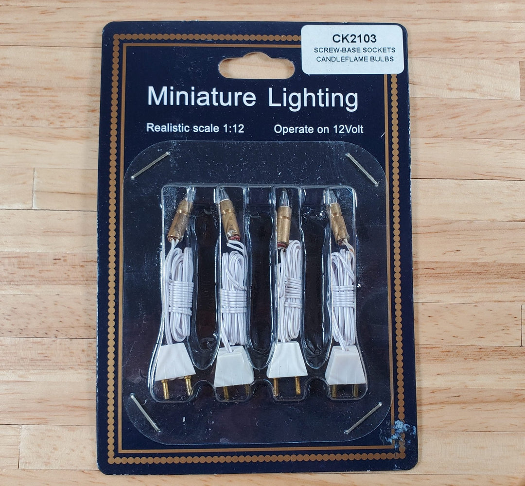 Dollhouse Screw Base Sockets with Candle Bulbs & Plug x4 1:12 Scale Miniatures - Miniature Crush