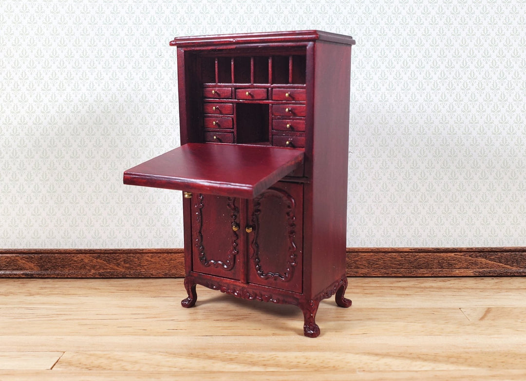 Dollhouse Secretary Writing Desk Mahogany Finish 1:12 Scale Miniature Furniture by Hansson Estate Piece - MiniatureCrush