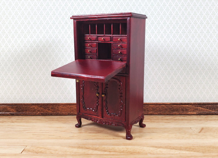 Dollhouse Secretary Writing Desk Mahogany Finish 1:12 Scale Miniature Furniture by Hansson Estate Piece - MiniatureCrush
