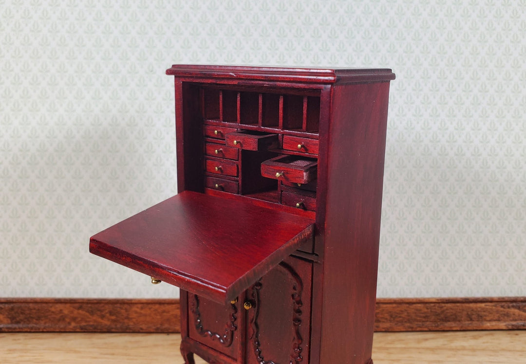 Dollhouse Secretary Writing Desk Mahogany Finish 1:12 Scale Miniature Furniture by Hansson Estate Piece - MiniatureCrush