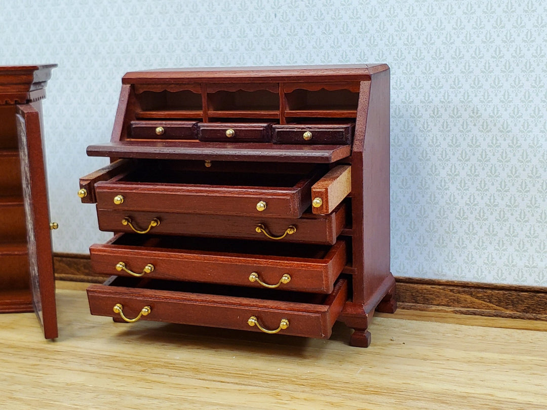 Dollhouse Secretary Writing Desk w/ Upper Cabinet 2 Pieces 1:12 Scale Furniture - MiniatureCrush