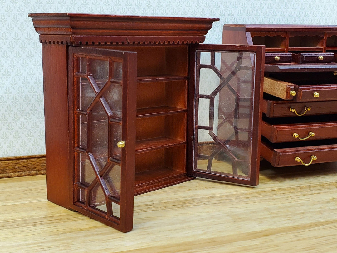 Dollhouse Secretary Writing Desk w/ Upper Cabinet 2 Pieces 1:12 Scale Furniture - MiniatureCrush