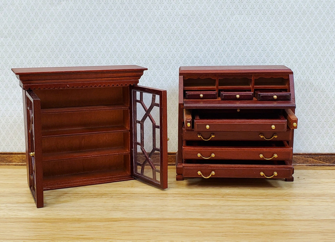 Dollhouse Secretary Writing Desk w/ Upper Cabinet 2 Pieces 1:12 Scale Furniture - MiniatureCrush
