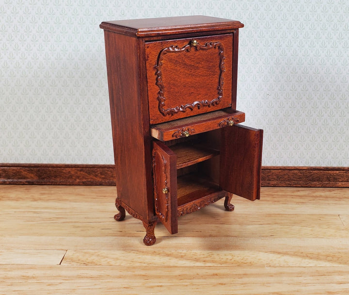 Dollhouse Secretary Writing Desk Walnut Finish 1:12 Scale Miniature Furniture by Hansson Estate Piece - MiniatureCrush