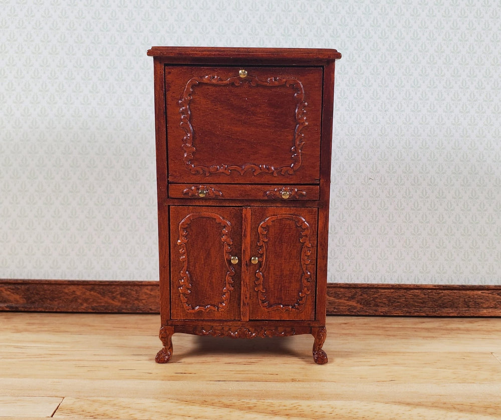 Dollhouse Secretary Writing Desk Walnut Finish 1:12 Scale Miniature Furniture by Hansson Estate Piece - MiniatureCrush