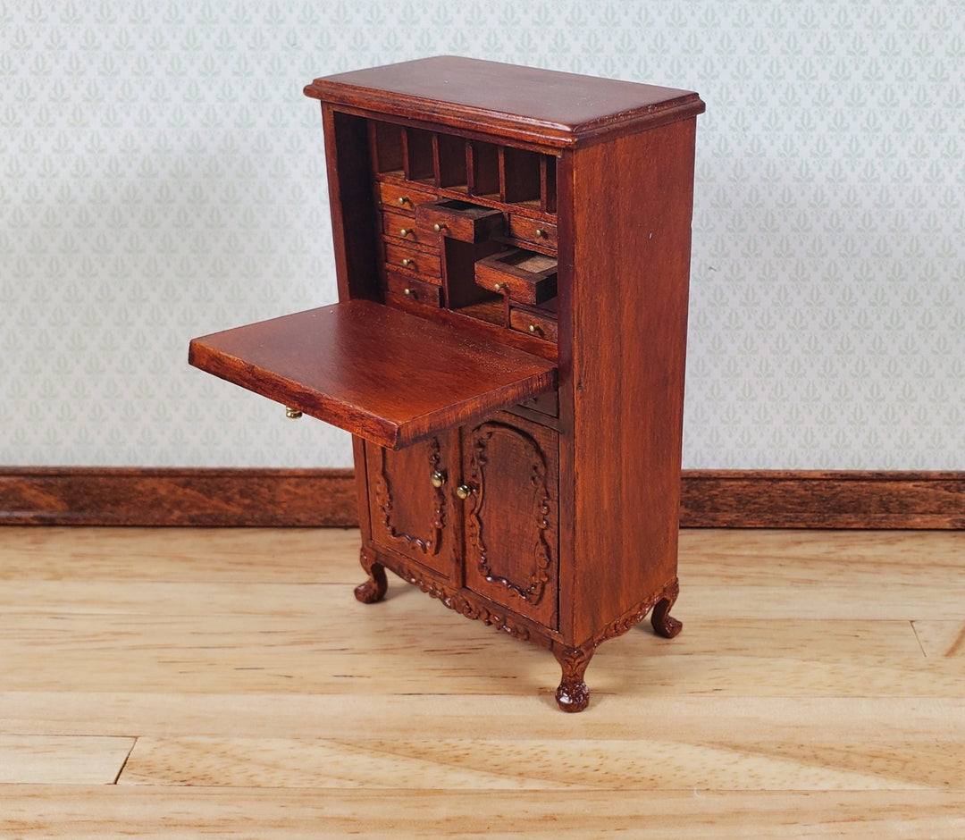 Dollhouse Secretary Writing Desk Walnut Finish 1:12 Scale Miniature Furniture by Hansson Estate Piece - MiniatureCrush