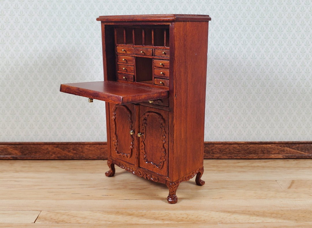 Dollhouse Secretary Writing Desk Walnut Finish 1:12 Scale Miniature Furniture by Hansson Estate Piece - MiniatureCrush