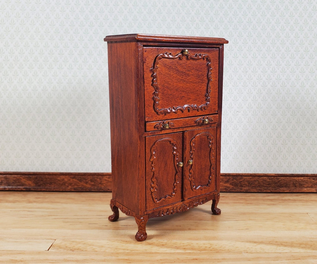 Dollhouse Secretary Writing Desk Walnut Finish 1:12 Scale Miniature Furniture by Hansson Estate Piece - MiniatureCrush