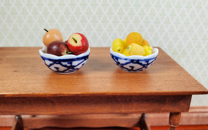 Dollhouse Serving Bowls Ceramic Blue & White Trellis Design 1:12 Scale Miniature - MiniatureCrush