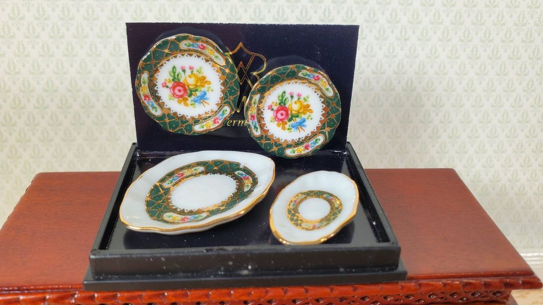 Dollhouse Serving Set "Irish Gold" Reutter Porcelain 1:12 Scale Miniature Plates - Miniature Crush