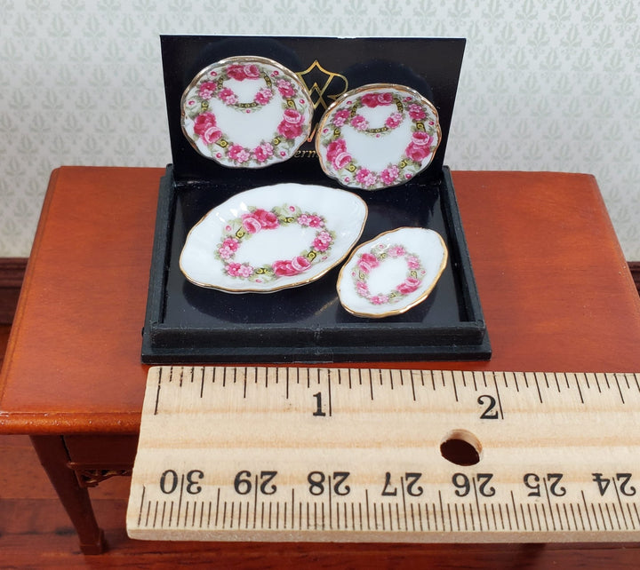 Dollhouse Serving Set Rose Design Reutter Porcelain 1:12 Scale Miniature Plates - Miniature Crush