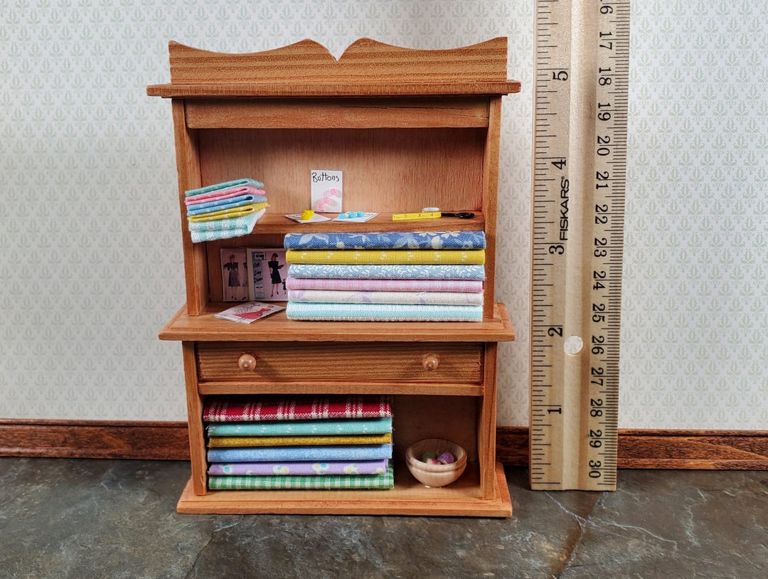 Dollhouse Sewing Cabinet Filled with Fabric & Notions 1:12 Scale Handmade - Miniature Crush