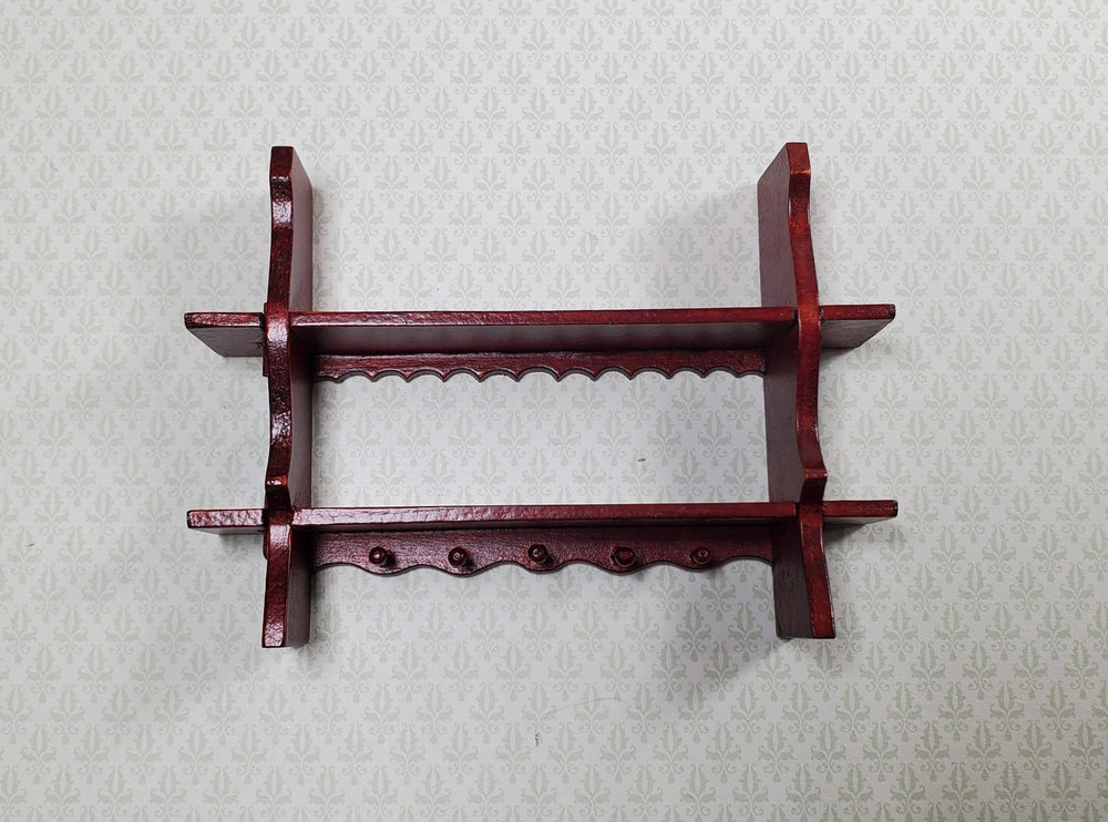 Dollhouse Shelf Kitchen with Pegs 1:12 Scale Miniature Mahogany Finish - MiniatureCrush