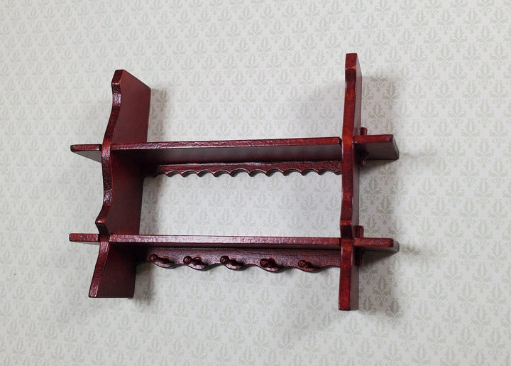 Dollhouse Shelf Kitchen with Pegs 1:12 Scale Miniature Mahogany Finish - MiniatureCrush