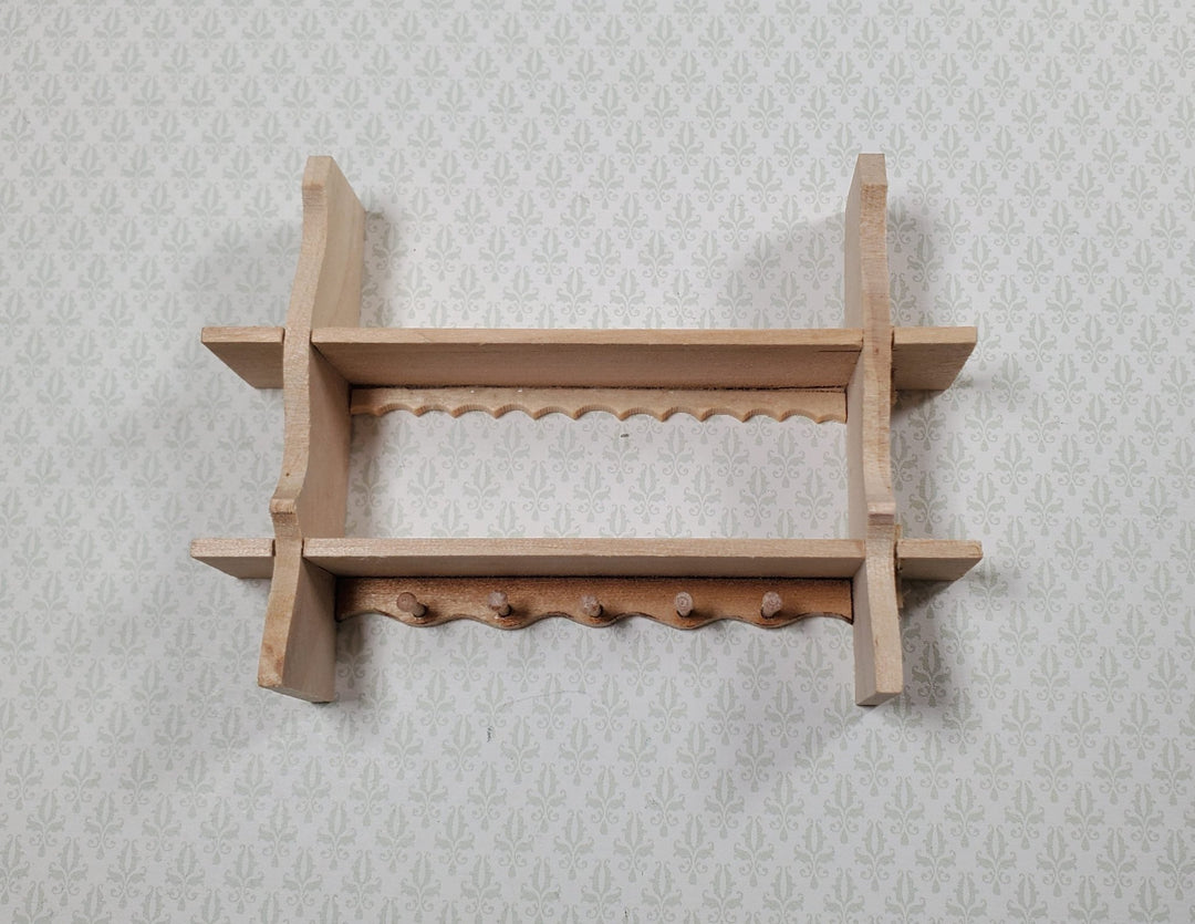 Dollhouse Shelf Kitchen with Pegs 1:12 Scale Miniature Unpainted Wood - MiniatureCrush