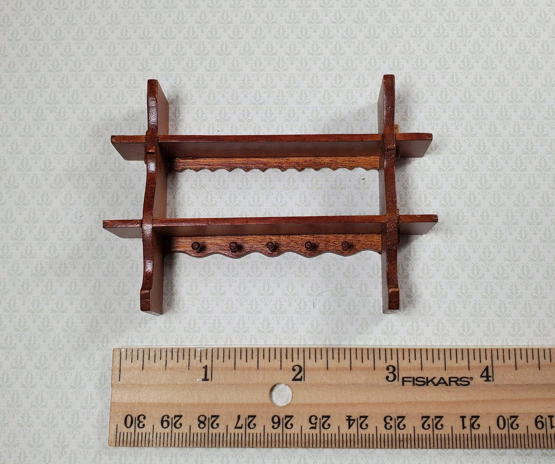 Dollhouse Shelf Kitchen with Pegs 1:12 Scale Miniature Walnut Finish - MiniatureCrush