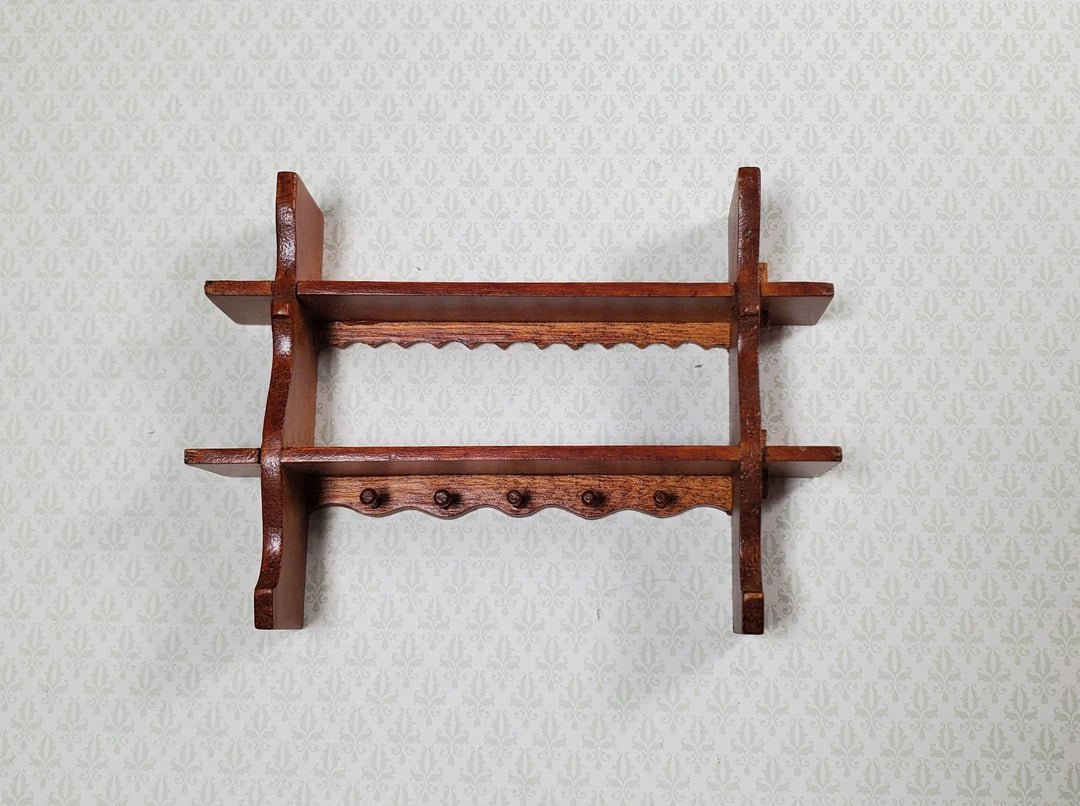 Dollhouse Shelf Kitchen with Pegs 1:12 Scale Miniature Walnut Finish - MiniatureCrush
