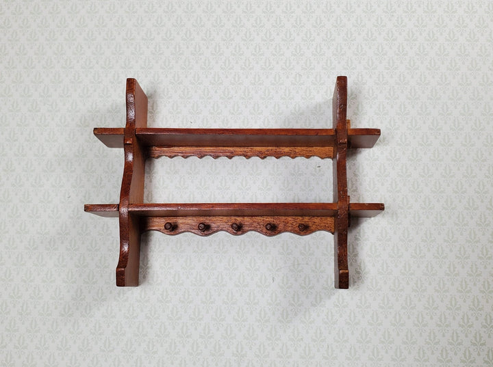 Dollhouse Shelf Kitchen with Pegs 1:12 Scale Miniature Walnut Finish - MiniatureCrush