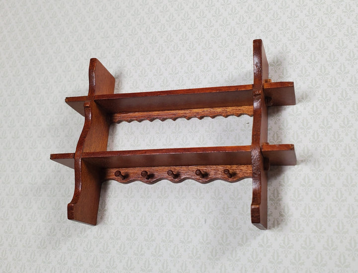 Dollhouse Shelf Kitchen with Pegs 1:12 Scale Miniature Walnut Finish - MiniatureCrush
