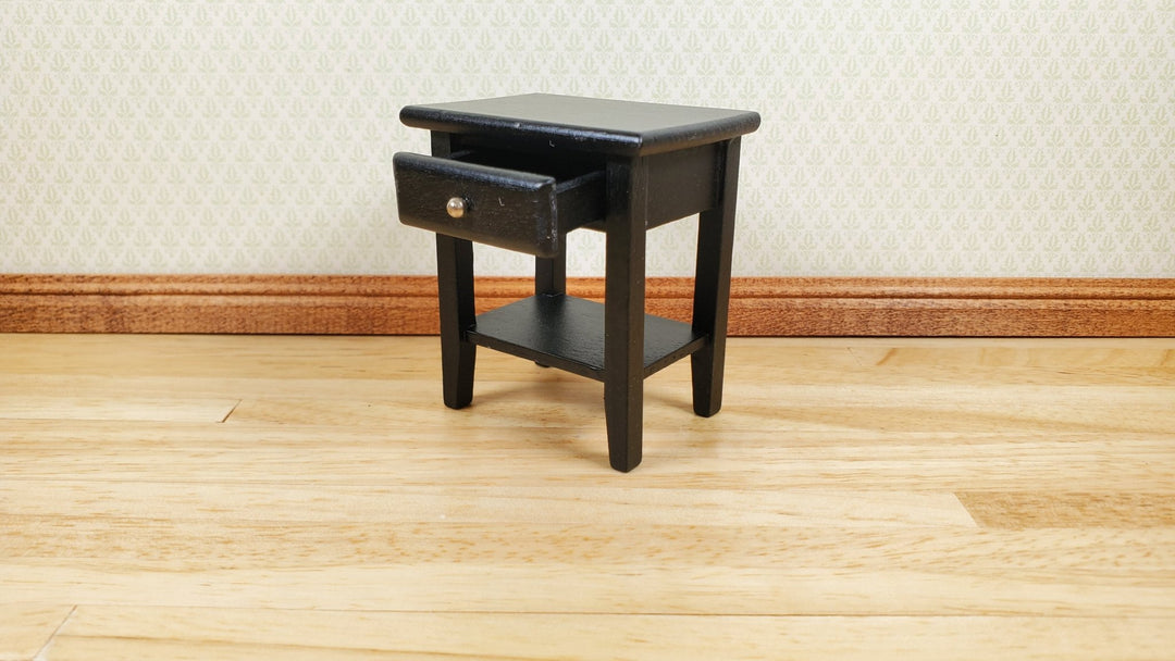 Dollhouse Side Table Night Stand with Drawer Wood 1:12 Scale Furniture Black - MiniatureCrush