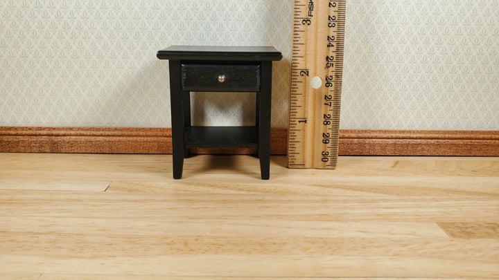 Dollhouse Side Table Night Stand with Drawer Wood 1:12 Scale Furniture Black - MiniatureCrush