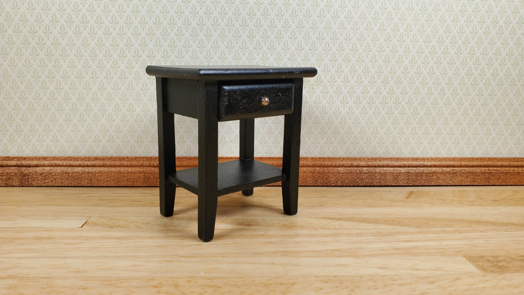 Dollhouse Side Table Night Stand with Drawer Wood 1:12 Scale Furniture Black - MiniatureCrush