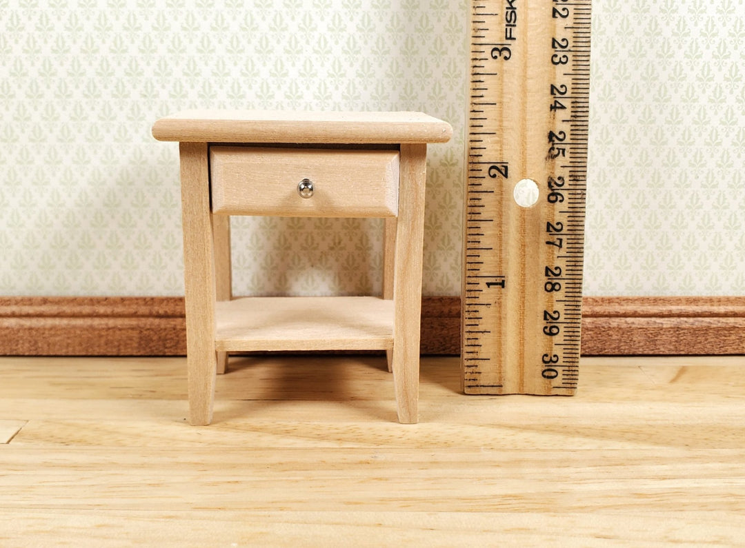 Dollhouse Side Table Night Stand with Drawer Wood 1:12 Scale Furniture Unpainted - MiniatureCrush
