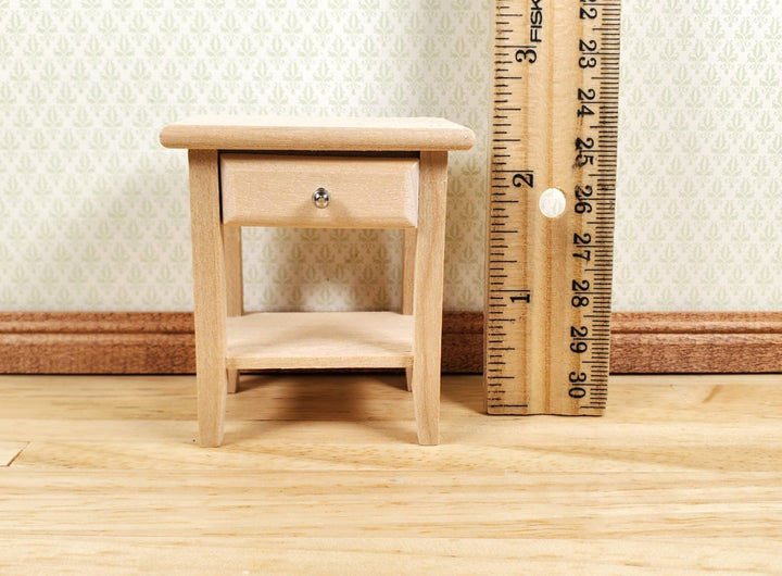 Dollhouse Side Table Night Stand with Drawer Wood 1:12 Scale Furniture Unpainted - MiniatureCrush