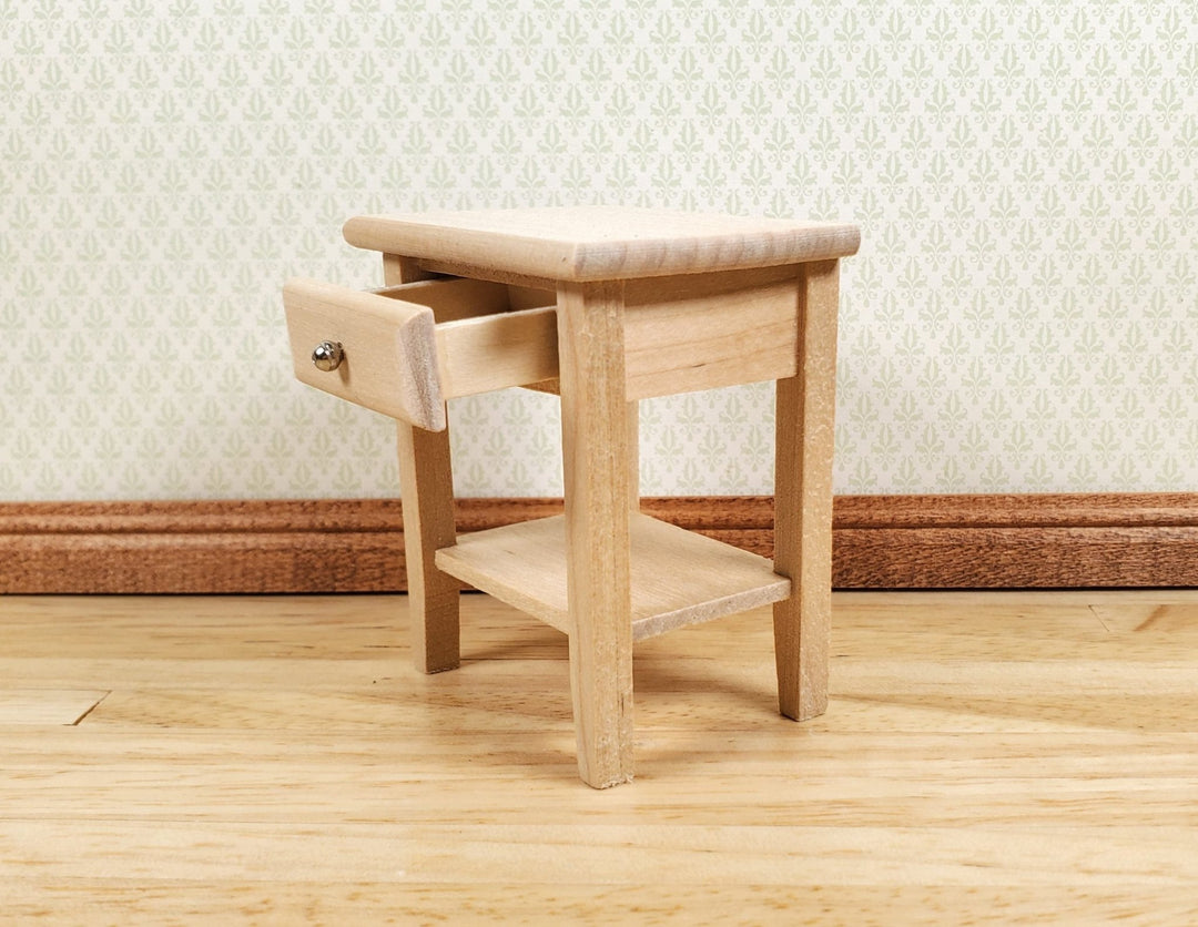 Dollhouse Side Table Night Stand with Drawer Wood 1:12 Scale Furniture Unpainted - MiniatureCrush