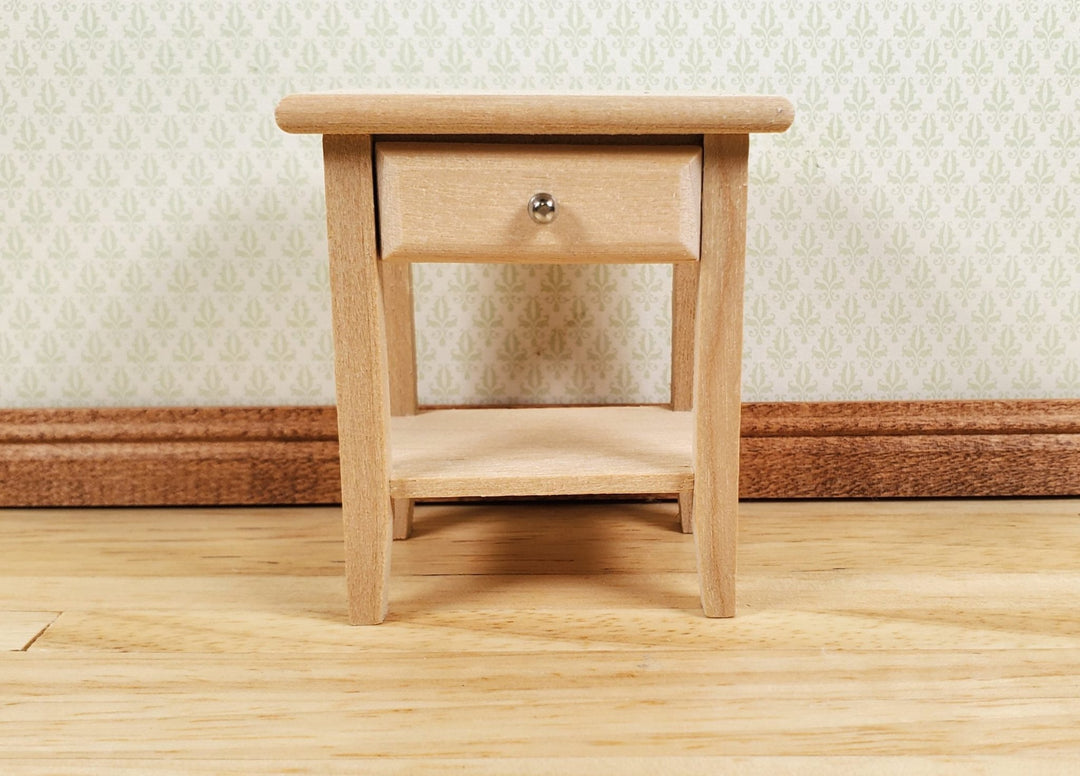 Dollhouse Side Table Night Stand with Drawer Wood 1:12 Scale Furniture Unpainted - MiniatureCrush