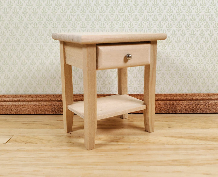 Dollhouse Side Table Night Stand with Drawer Wood 1:12 Scale Furniture Unpainted - MiniatureCrush