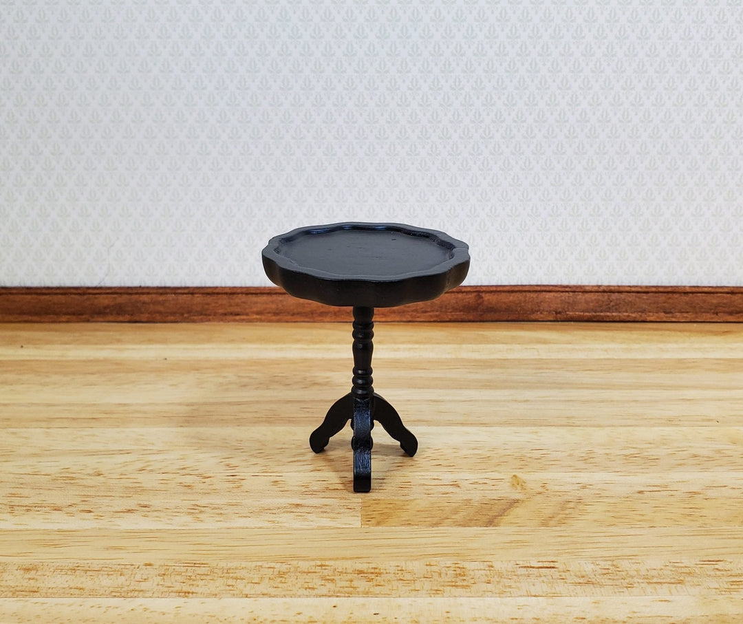 Dollhouse Side Table Pie Crust Style Black Finish 1:12 Scale Wood Furniture - MiniatureCrush
