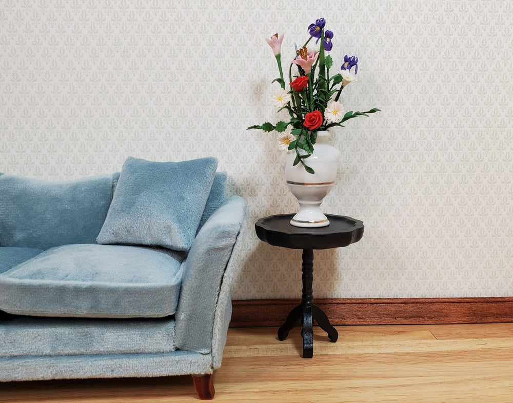 Dollhouse Side Table Pie Crust Style Black Finish 1:12 Scale Wood Furniture - MiniatureCrush