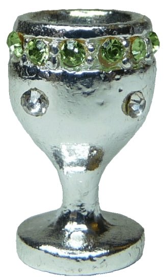 Dollhouse Silver Chalice Goblet Large with Emerald Jewels 1:12 Scale Miniature - MiniatureCrush